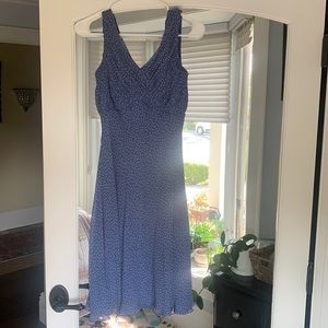 Elegant blue polka dot midi dress